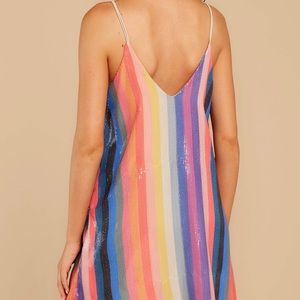 Shimmering Rainbows Pink Multi Stripe Sequin Dress